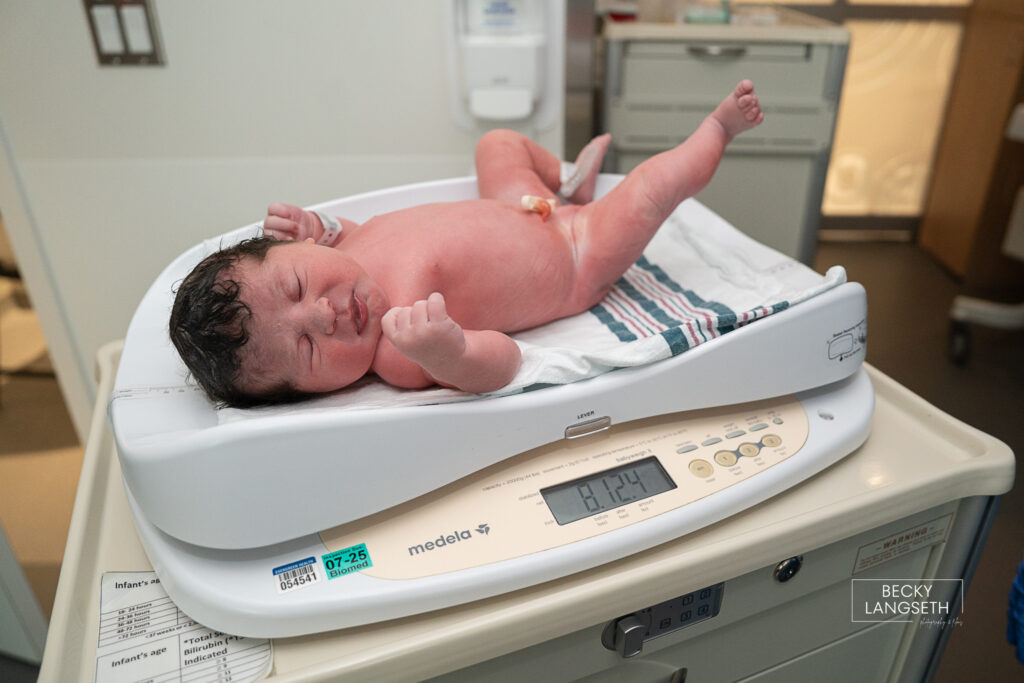newborn on the scale at Evergreen Hospital
