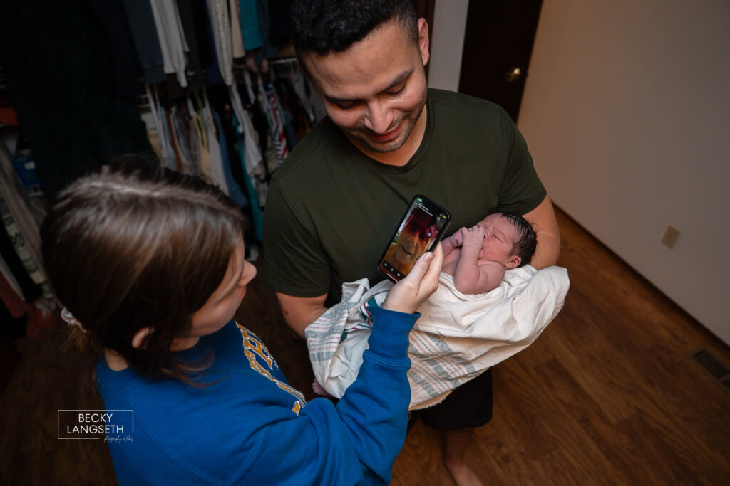 video calling the grandparents after the homebirth